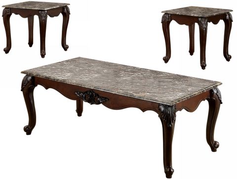Fanciet Traditional Marble Top 3-Piece Table Set Furniture Of America intended for 3-Piece Table Set With Marble Top, Black